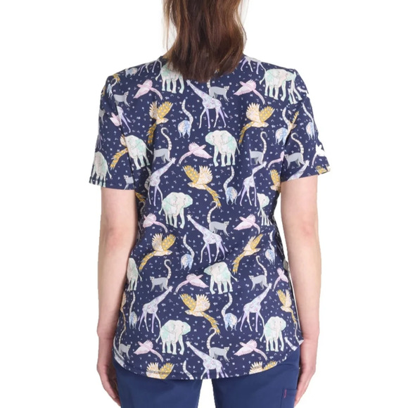 Scrubstar Women's Size L Magical Menagerie V-Neck Print Scrub Top Navy Blue - Picture 2 of 5